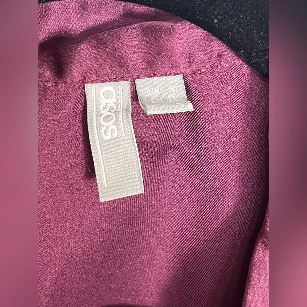 ASOS Maroon Embroidered Back Button Up Top size 4 - Picture 3 of 10